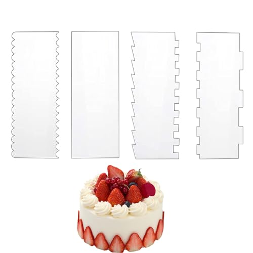 Holdes Kuchenglätter, 4 Stück, doppelseitig, aus Acryl, glatter | weicher Tortenschaber, Buttercreme, Kuchendekoration, für verschiedene Formen von Holdes
