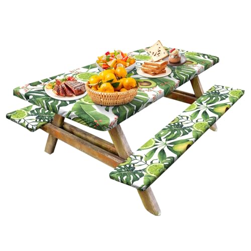 Holdes Picknick-Tischdecke, schickes Avocado-Muster, Tischbankdecke, wasserdicht, winddicht, 1,8 m, elastische Picknick-Tischbezüge für drinnen und draußen, Grün von Holdes