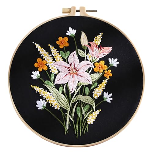 Holdes Stickset für Anfänger, Stickset für Anfänger, Blumenmuster, handgefertigt, mit Anleitung | Handgefertigte tragbare Bastelsets für Experten, Anfänger und Erwachsene von Holdes