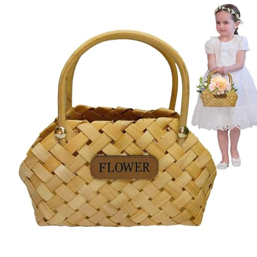 Holdes Tragbarer Blumenkorb, Brautjungfernkörbe | Natürlicher Boho Flower Girl Korb gewebt mit Griff | Handgewebte dekorative Blumenkörbe für Braut, Herzstück von Holdes Tragbarer Blumenkorb, Brautjungfernkörbe | Natürlicher Boho Flower Girl Korb gewebt mit Griff | Handgewebte dekorative Blumenkörbe für Braut, Herzstück von von Holdes