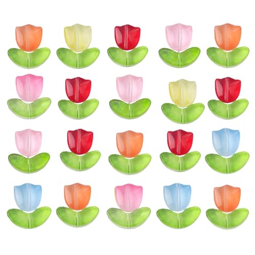 Holdes Tulpenperlen – Blumenperlen, Tulpen-Anhänger, Rosen-Farbverlauf, Blumenperlen aus transparentem Glas, transparent, für Armbänder, Schmuckherstellung zum Selbermachen von Holdes