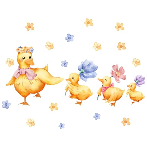 Holdes Wandaufkleber, gelbe Ente, selbstklebend, gelbe Ente, Blumenaufkleber für die Wand | Fantasie kultivieren, Wandkunst für Wohnräume von Holdes