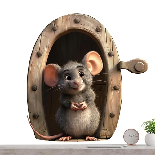 Holdes Wandaufkleber mit niedlichen Tieren, Mäuse mit Tieren, bedruckt in | niedliche Mäuse in den Wandaufklebern, Aufkleber mit Maus im Loch, Fell und Stock von Holdes