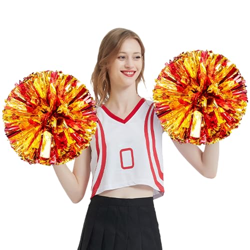 Pom Poms Bravo – 2 glänzende Mädchen Pom | Cheerleading Squad – Lustige Pompons Kostümzubehör für Party, Tanz, Sport für Mädchen von Holdes