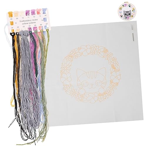 Holibanna 1 Satz Katzen Stickset für Anfänger Cartoon Stickerei Kit mit Anleitung für Diy Projekte Enthält Fäden und Stickrahmen für und Bastelbegeisterte von Holibanna