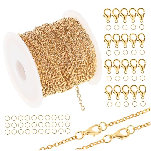 Holibanna 1 Satz Kettenset Mit Karabinerverschluss Vergoldete Kette Zur Schmuckherstellung Handwerk Verschlüsse Schlüssel Hummerschere Silberkette Kettenkette Halsketten Golden Zinklegierung von Holibanna