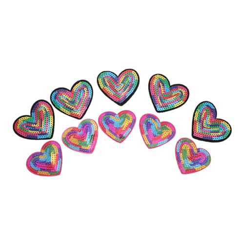 Holibanna 10 Stück Bunte Herz Pailletten Aufnäher Teiliges Selbstklebende Diy Applikationen für Kleidung Stilvolle Dekoration für Jacken und Taschen Langlebig und Pflegeleicht von Holibanna