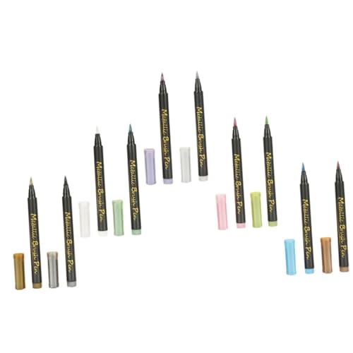 Holibanna 10 Stück Teiliges Marker Stifte mit Flexibler Pinselspitze für Zeichnen Journaling und Ausmalen Wasserbasierte Metallische Farben für Erwachsene von Holibanna