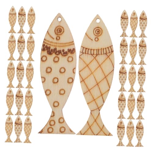 Holibanna 100 Stück Bemalter Fischanhänger -Holzausschnitte Holzfischausschnitte Fischförmige Ausschnitte Kunsthandwerk mit Tiermotiven unfertige Holzformen Fischhandwerk Pappelbrett von Holibanna
