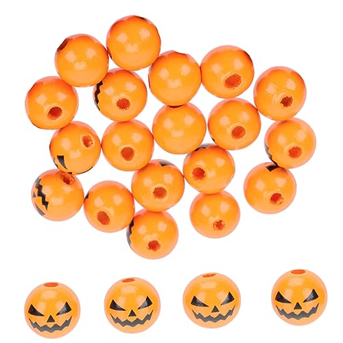 Holibanna 100 Stück Halloween Holzperlen mit Kürbisgesicht Robuste DIY Holzperlen für Basteln Kreative Festivaldekoration Vielseitige Handwerksperlen für Herbst und Partydeko von Holibanna