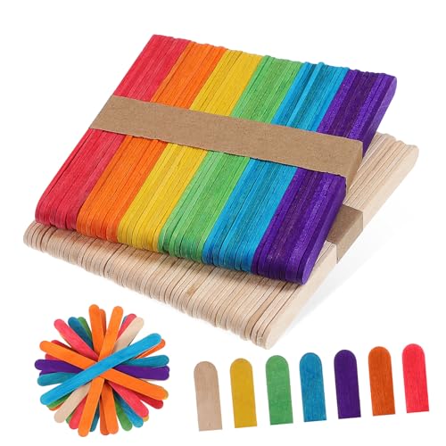 Holibanna 100 Stück Teiliges Bastelholzstäbchen aus Natürlichem Holz und Bunten Farben Stabile Holzstäbe für DIY Kunstprojekte Malen Handwerk Schulaktivitäten Kreative von Holibanna