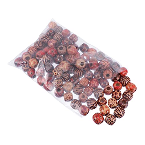 Holibanna 100Stücke Bemalte Holzperlen Runde Trommelperlen für DIY Schmuck für Armbänder und Kreative Bastelprojekte Zufällige Designs Langlebig von Holibanna