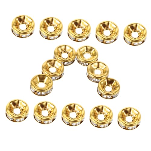 Holibanna 100Stücke Glitzer Rondelle Spacer Perlen für DIY Schmuckherstellung Kristallperlen mit Strass für Armbänder und Halsketten Glänzende Metallbasis von Holibanna