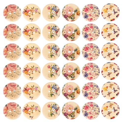 Holibanna 100Stücke Holzknöpfe mit Blumenmuster für DIY Nähprojekte Dekorative Nähknöpfe für Kleidung Scrapbooking und Handwerksarbeiten Vielseitig Einsetzbar von Holibanna