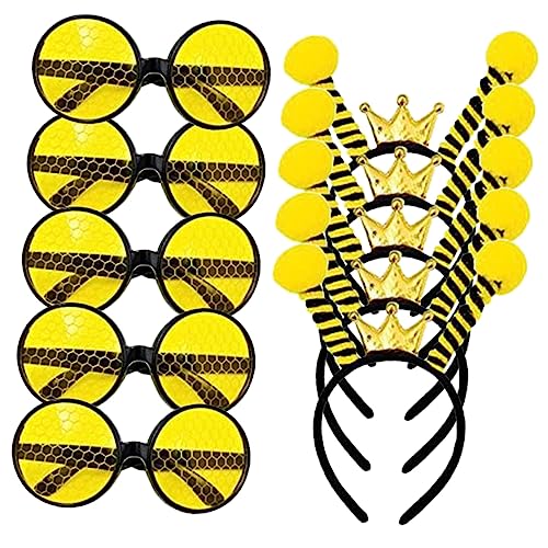 Holibanna 10Stücke Bienenbrillen und Haarbänder für Halloween Kostüm Requisiten für Bienenthema Partys Geburtstage und Karneval Lustige Sonnenbrillen mit Bienenmotiv von Holibanna