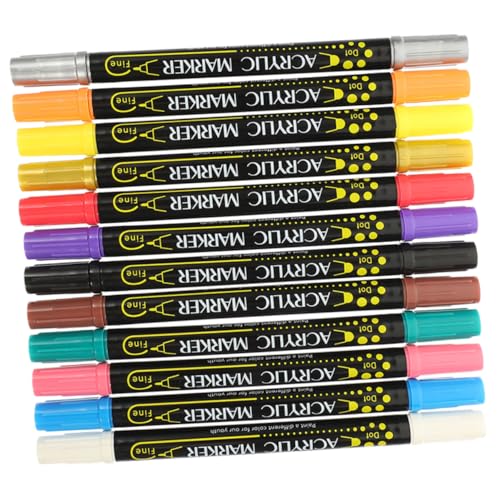 Holibanna 12 Stück Teiliges Acrylmalstifte für Keramik Holz Stoff und Mehr Wasserfeste Marker mit Doppelter Spitze für Präzise Anwendung und DIY Projekte von Holibanna