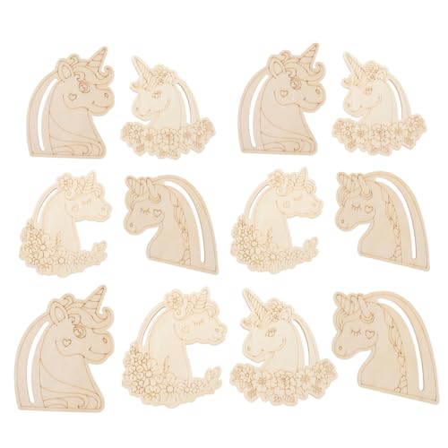 Holibanna 12 Stück Teiliges Holz DIY Einhorn Naturbelassene Holzausschnitte Bemalbare Holzfiguren für Dekoration Handliche Holzscheiben zum Basteln für Party und Hochzeitsdeko von Holibanna