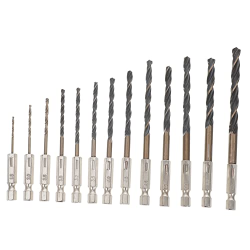 Holibanna 13 Stück Teiliges Sechskantschaft Bohrer Set Hochgeschwindigkeitsstahl Holz und Metallbohrer Präzise für Holzverarbeitung und Metallbearbeitung Langlebig und Einfach zu Bedienen von Holibanna