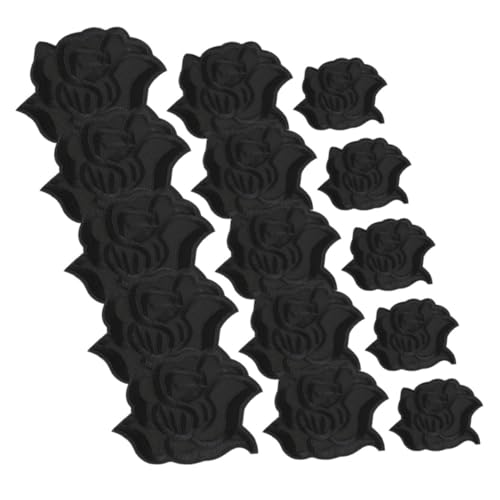 Holibanna 15 Stück Teiliges Schwarze Blumen Stickerei Applikationen zum Aufnähen und Reparieren von Kleidung Hüten Jeans und Taschen Langlebige DIY Textilflicken für Modische Dekoration und von Holibanna