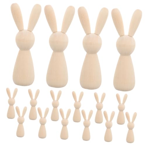 Holibanna 16 Stück Teiliges DIY Holzfiguren Naturbelassene Holzkaninchen für Kreative Bastelprojekte Handbemalbare Hasen Dekorationen Leichte Holzornamente für Wohn und Partydeko von Holibanna