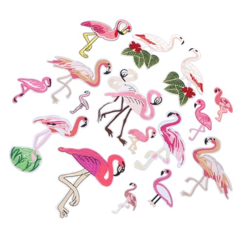 Holibanna 16Stücke Flamingo Stickpatches DIY Gestickte Aufnäher zum Aufbügeln oder Annähen für Kleidung Taschen und Stoffabzeichen zur Persönlichen Gestaltung von Holibanna