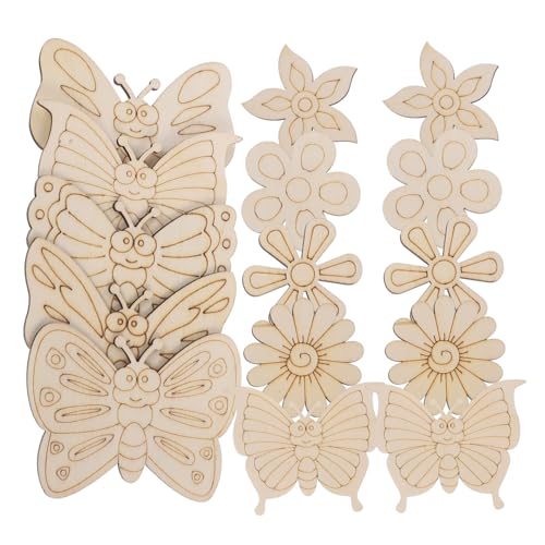Holibanna 18 Stück Teiliges DIY holzdekor Schmetterlings Blumenmotiven Unlackierte Holzscheiben aus Natürlichem Holz für Bastelarbeiten Malerei Holzdekoration und Kreative Handwerksprojekte von Holibanna
