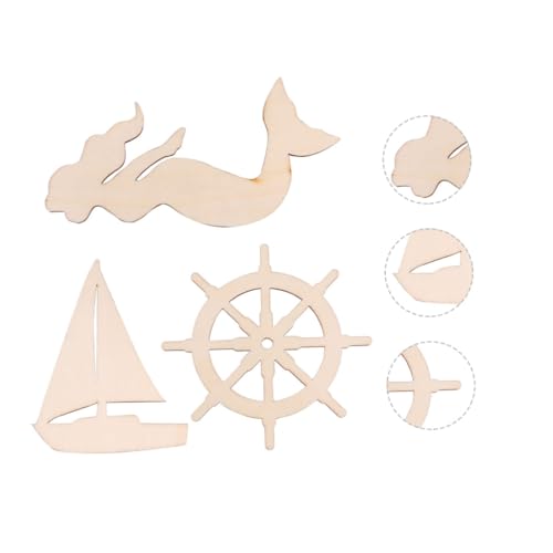 Holibanna 18 Stück Teiliges Unvollendete Holzfiguren zum Bemalen für DIY Handwerksprojekte Meeresmotiv Meerjungfrau Schiffsräder Segelboot für Partys und Dekoration von Holibanna