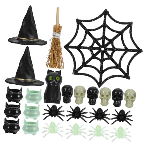 Holibanna 1Satz Halloween Figuren Teiliges Mit Hexenhüten Und Kesseln Kreative DIY Dekoration Für Puppenhaus Und Halloween Party Charms Langlebiges Kunststoffmaterial von Holibanna