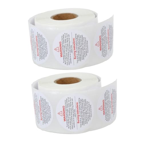 Holibanna 2 Rollen Kerzenwarnaufkleber Selbstklebende Sicherheitsetiketten für Kerzengläser pro Rolle für Kerzenherstellung und Dekoration von Holibanna