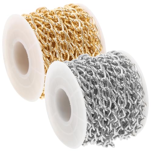 Holibanna 2 Rollen Leichte Aluminium Gliederketten DIY Schmuck Bastelketten für Kleidung Taschen Zubehör Gold Silber und Langlebig und Hautfreundlich von Holibanna
