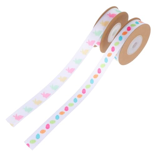 Holibanna 2 Rollen Osterfestband Satinband Bänder Zum Verpacken Frühlingsfestband Dünn Oh Schwarzes Band Hasenleinenbänder Band Zum Verpacken Schleife Bänder Zum Basteln Groß Polyester von Holibanna