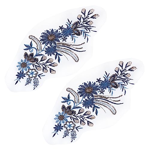 Holibanna 2 Stück Blumen Bestickte Applikationen Aufnäher für Diy Kleidung Deko Organza Stoff Patches für Taschen Kleidung und Bastelprojekte Blau von Holibanna