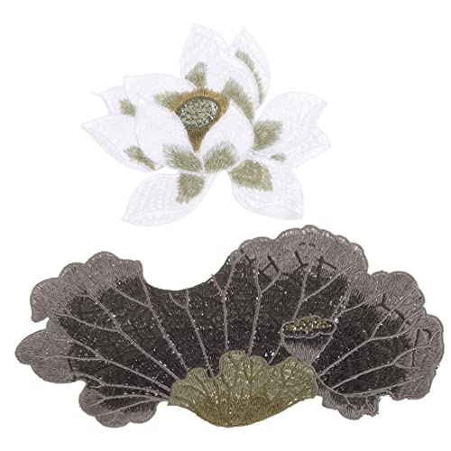 Holibanna 2 Stück Blumenlotusblatt -Stoffaufkleber bestickt Patch Flicken für Kleidung Flecken Aufnäher für Blumenkleidung gestickte Aufnäher nähen Polyester von Holibanna