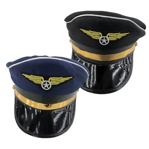 Holibanna 2 Stück Cosplay Pilot Mütze Schwarz Unisex Klassisch Leicht Atmungsaktiv Party Kostüm Bühnenperformance Zubehör von Holibanna