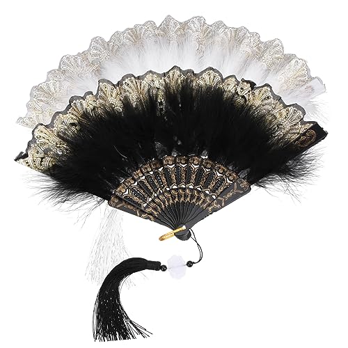 Holibanna 2 Stück Faltbare Handfächer mit Federn Hochzeits und Tanzfans für Frauen als oder Fotorequisit Plume Design Weiß und Schwarz Holibanna 2 Stück Faltbare Handfächer mit Federn Hochzeits und Tanzfans für Frauen als oder Fotorequisit Plume Design Weiß und Schwarz von Holibanna