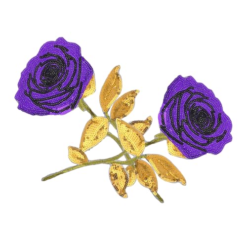Holibanna 2 Stück Gestickter Stoffstempel Patches nähen schmelzbar klein Applikationen Handwerk Pailletten-Blumenapplikation Blumenflecken Pailletten-Flicken zum Aufbügeln Rosenfleck Violett von Holibanna