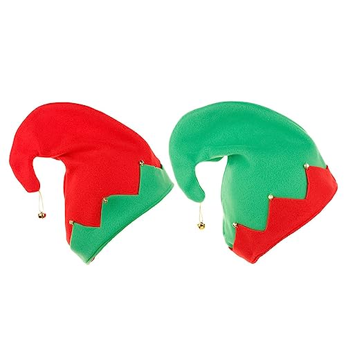 Holibanna 2 Stück Handgefertigte Elf Mützen Rote Grüne Festliche Kopfbedeckung Glocken Weihnachts Party Lustige Mütze Ohren Zubehör von Holibanna