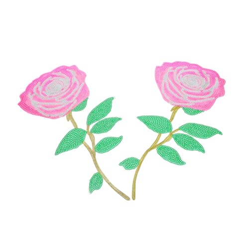 Holibanna 2 Stück Rosen-lesezeichen Stoff Patch Diy-patches Nähen Blumen- Applikationen Gestickte Aufnäher Für Kleiderflicken Stiegen Schild Girly Flecken Dekorativ Name Bunt Pailletten Rosa von Holibanna