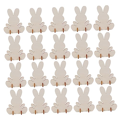 Holibanna 20 Stück Hasenschmuck aus Holz Dekoration hausgemachte Ornamente Kaninchen ostern tischdeko ostertischdeko Osterdeko Holzhasen Foto -Requisiten Osterschmuck 3D-Holzhase hölzern von Holibanna