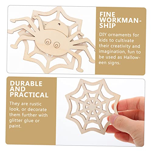 Holibanna 20 Stück Teiliges Halloween Holz DIY Bastelset mit Großen Unlackierten Spinnennetz Holzausschnitten und Geschnitzten Spinnen Holzscheiben Naturbelassen für Kreative Dekorationen von Holibanna