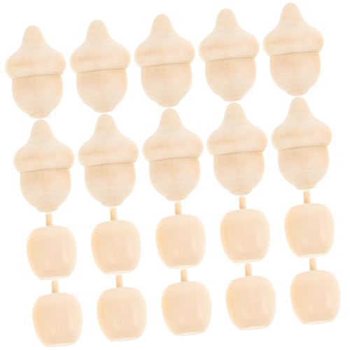 Holibanna 20 Stück Teiliges Unfertige Holzdeko Eicheln und Äpfel aus Robustem Holz Glatte Kanten Vielseitig Bemalbar für DIY Bastelprojekte und Kreative Wohnraumdekoration von Holibanna
