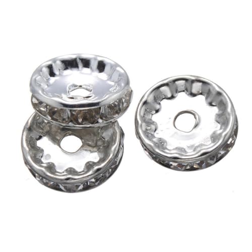 Holibanna 200 Stück Teiliges Wheel Circle Spacer Perlen aus Metall Silberfarben mit Weißen Strasssteinen Langlebige Schmuckperlen für DIY Halsketten und Armbänder Vielseitige von Holibanna