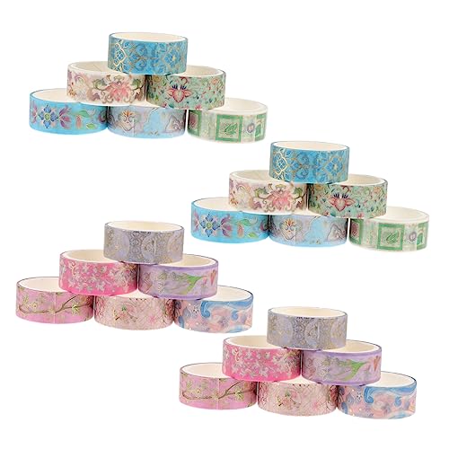 Holibanna 24 Rollen Heißpräge-washi-tape Stickmusterfoliendekorbänder Diy-klebebänder Schrott Kunst Papierklebebänder Selber Machen Weiß Blumen- Gold Dekorationen Ästhetisch Aufkleber von Holibanna