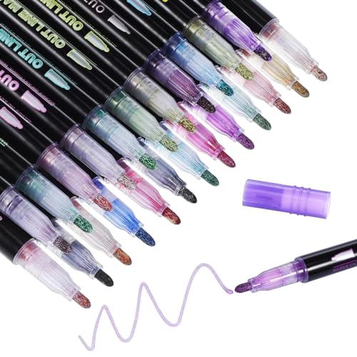 Holibanna 24 Stück Glitzer Marker für Kalligraphie und Scrapbooking Doppelstrich Filzstifte mit Schnelltrocknender für Kreative Projekte und Bastelarbeiten von Holibanna