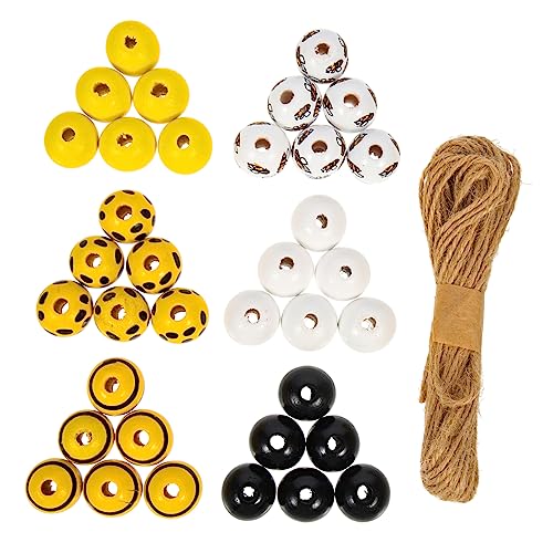 Holibanna 240 Stück Holzperlen DIY Dekoration Bunte Streifen Holzperlen mit Jute Schnur für Schmuckherstellung und Bastelprojekte für Feste und Themenpartys von Holibanna