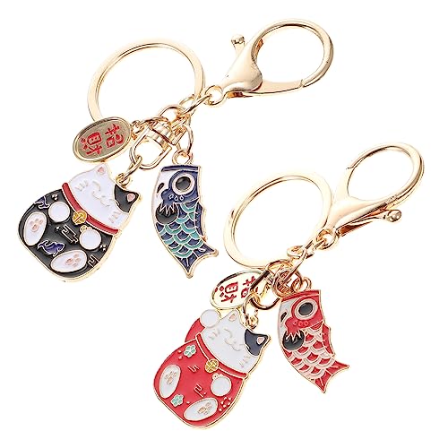 Holibanna 2Stücke Japanische Glückskatze Schlüsselanhänger Niedliche Cartoon Pendants Für Kfz Schlüssel Schlüsselzubehör Rote Und Blaue Farben Kreative von Holibanna