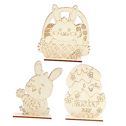 Holibanna 3 Stück Osterei Ornamente Hasen-Heimdekorationen Kaninchen-Desktop-Ornamente Kaninchen-Desktop-Dekoration Eierdekor hölzern Khaki von Holibanna