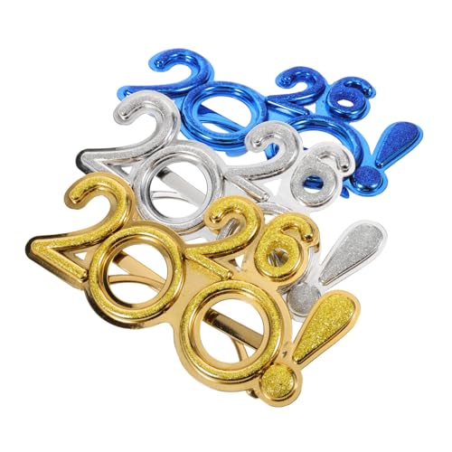 Holibanna 3 Stück Teiliges Neujahrsbrillen mit Glitzereffekt Bunte Plastikbrillen für Damen und Herren Festliche Party-accessoires mit Ausrufezeichen-dekor für Silvester Themenfeiern von Holibanna