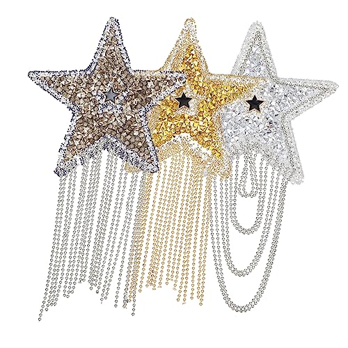 Holibanna 3 Stück Teiliges Strass Bügelbilder mit Quasten Dekorative Fünf Zack Stern Aufnäher für Jacken Hüte Diy Kleidung Zubehör Glänzende Stoffpatches für Kleidung und Taschen von Holibanna