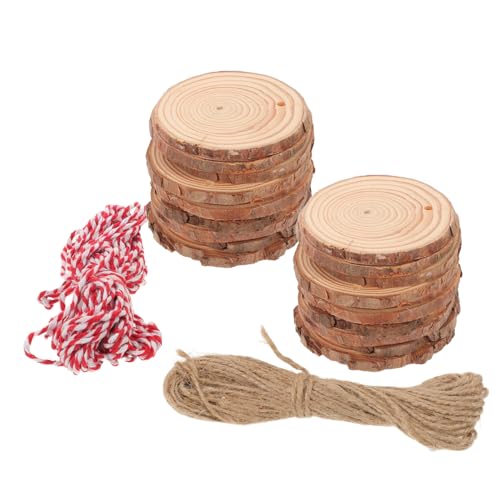 Holibanna 30 Stk. Teiliges Naturbelassene Vorgebohrte Rundholzscheiben aus Kiefer mit Jute Baumwollkordel für DIY Handwerk Weihnachtsdeko Rustikale Bastelprojekte von Holibanna